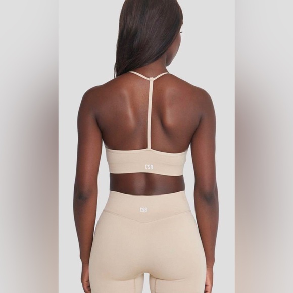 CSB Crop Shop Boutique x Isabelle Mathers Issy Crop Sports Bra in Oat Beige NWOT - Picture 2 of 4